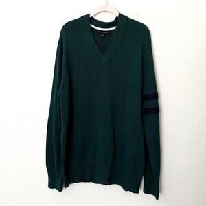[Banana Republic] Green Navy V-Neck Rugby Striped Cotton Blend Sweater Size XL
